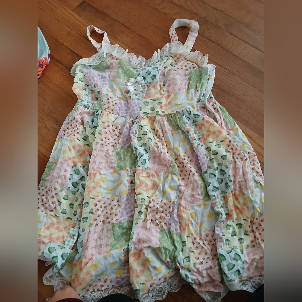 Floral Frog And Patchwork Sundress with Lace Trim